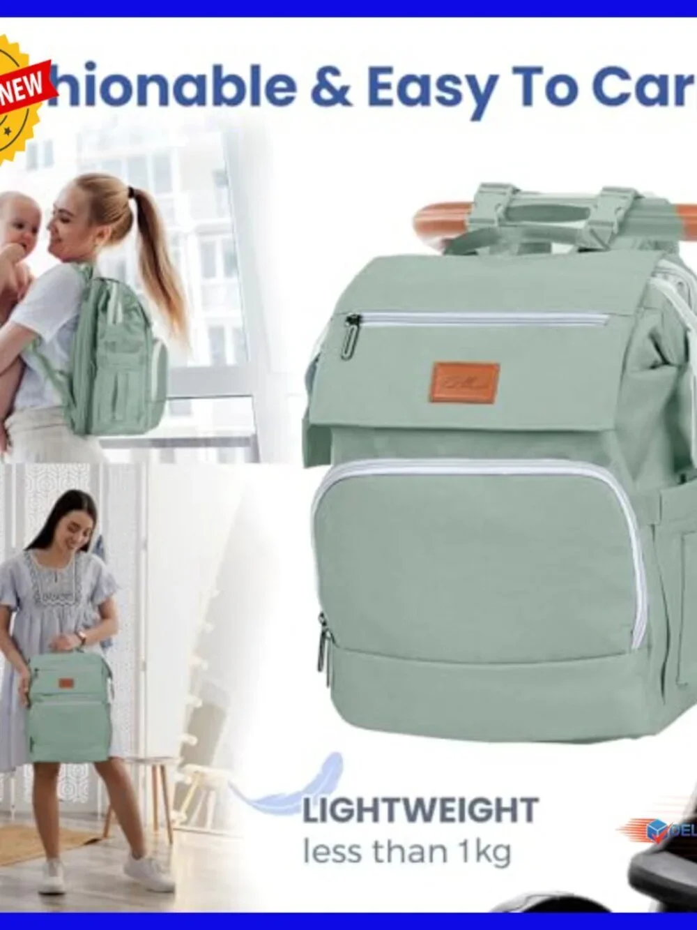 Large Waterproof Diaper Backpack with Changing Pad, 16 Pockets, Travel Bag